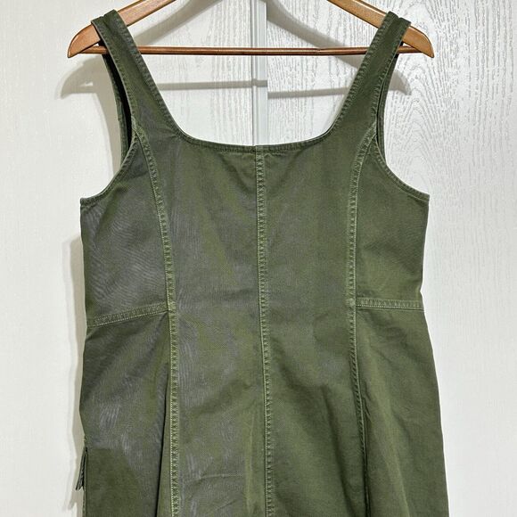 Gap Denim Cargo Dress Woman Size Medium Green Button Front Pockets Sleeveless - Picture 4 of 9